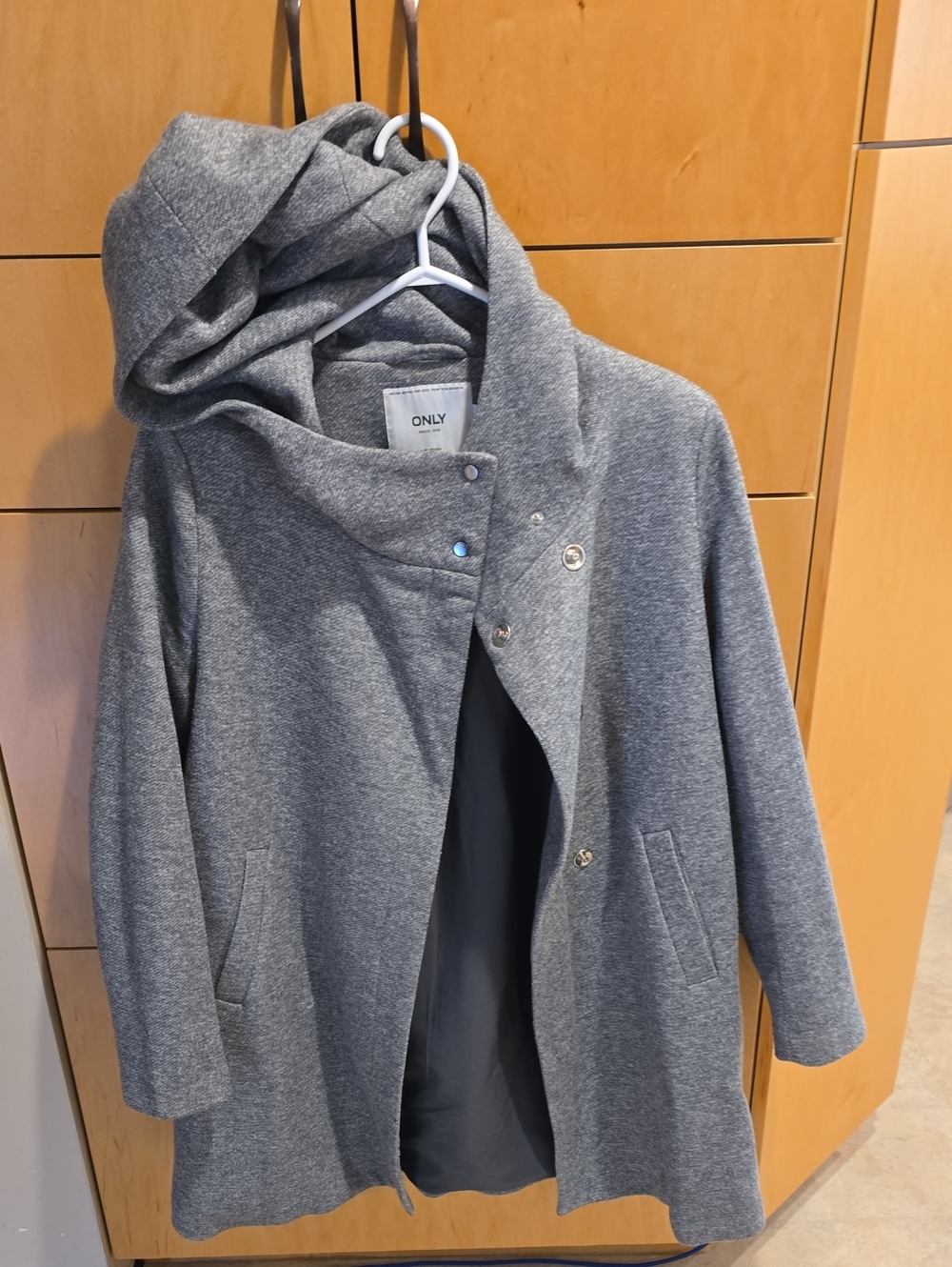 ONLY Grey Hooded Asymmetrical Snap Coat